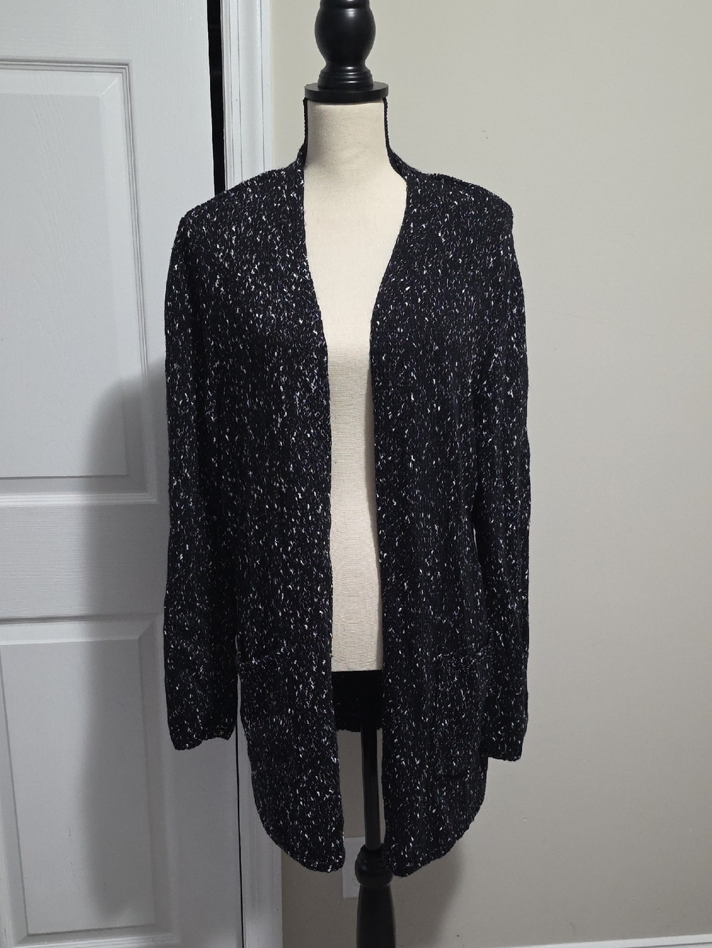 Apt. 9 Open Front Long Cozy Cardigan Sweater Metallic Mineral Black Sz XL